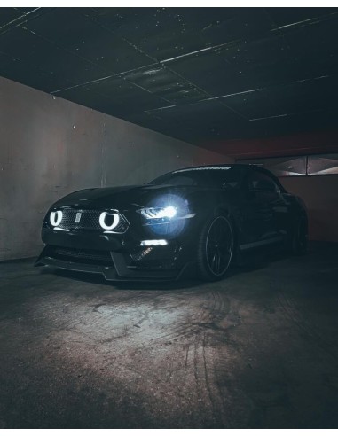Parachoques delantero estilo MACH1 + luces direccionales LED/DRL (MUSTANG 18-23 EcoBoost, GT)