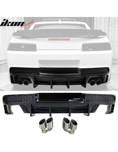 Quad Exhaust Tips + Rear Bumper Diffuser - Gloss Black (CAMARO 14-15)