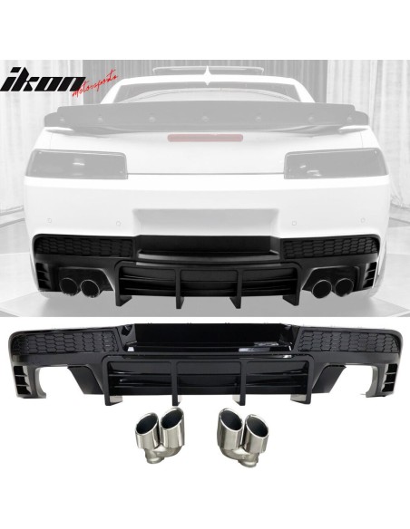 Quad Exhaust Tips + Rear Bumper Diffuser - Gloss Black (CAMARO 14-15)